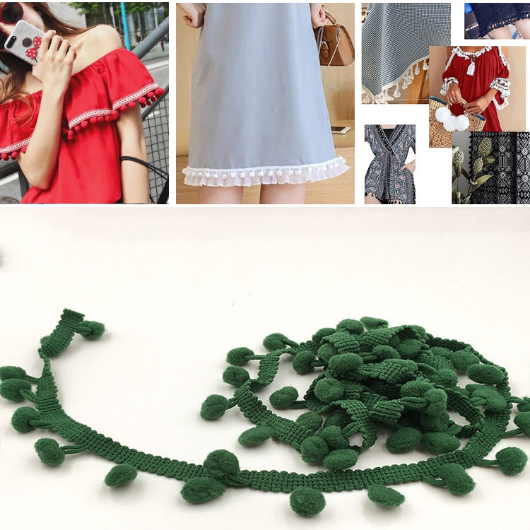 20 Yards Pompom Lace Ribbon Fur Ball Trim For Craft DIY Curtain Home Decorative Clothes Sewing Accessories, 1CM 1CM Dark Green