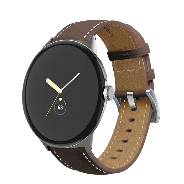 Pointed Tail Stitching Genuine Leather Watch Band, For Google Pixel Watch 4 / 3 / 2 / 1 41mm