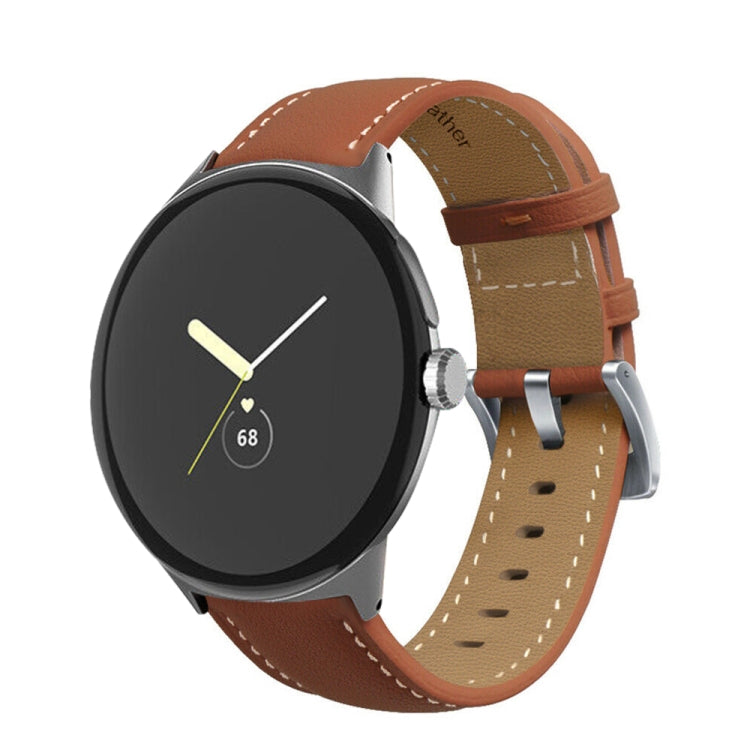 Pointed Tail Stitching Genuine Leather Watch Band, For Google Pixel Watch 4 / 3 / 2 / 1 41mm