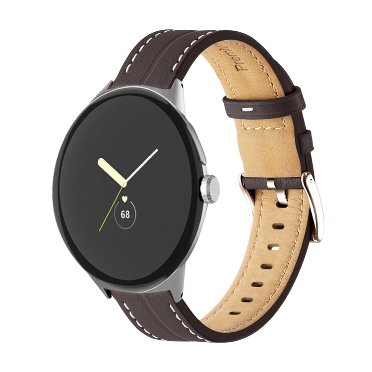 Grooved Genuine Leather Watch Band, For Google Pixel Watch 4 / 3 / 2 / 1 41mm