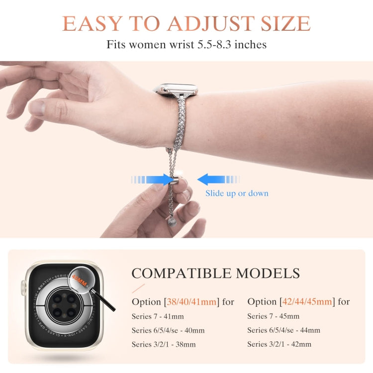 Full Diamond Metal Bracelet Watch Band, For Apple Watch Series 8&7 45mm / SE 2&6&SE&5&4 44mm, For Apple Watch Series 8&7 41mm / SE 2&6&SE&5&4 40mm