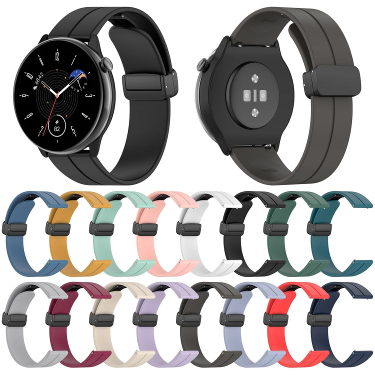 Magnetic Fold Clasp Black Buckle Silicone Watch Band, For Amazfit GTR Mini