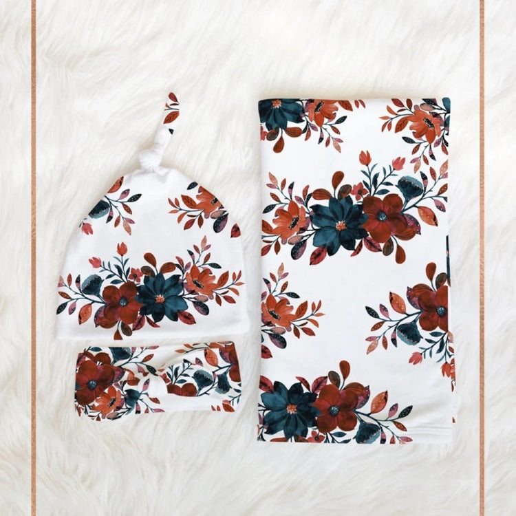 Newborn Baby Three-piece Swaddling Scarf Cap Headband