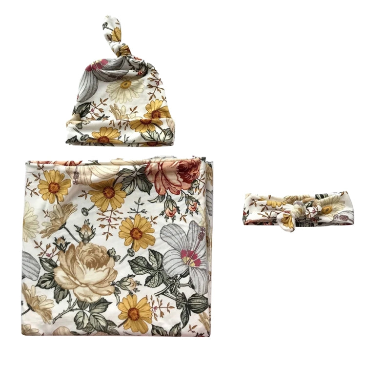 Newborn Baby Three-piece Swaddling Scarf Cap Headband