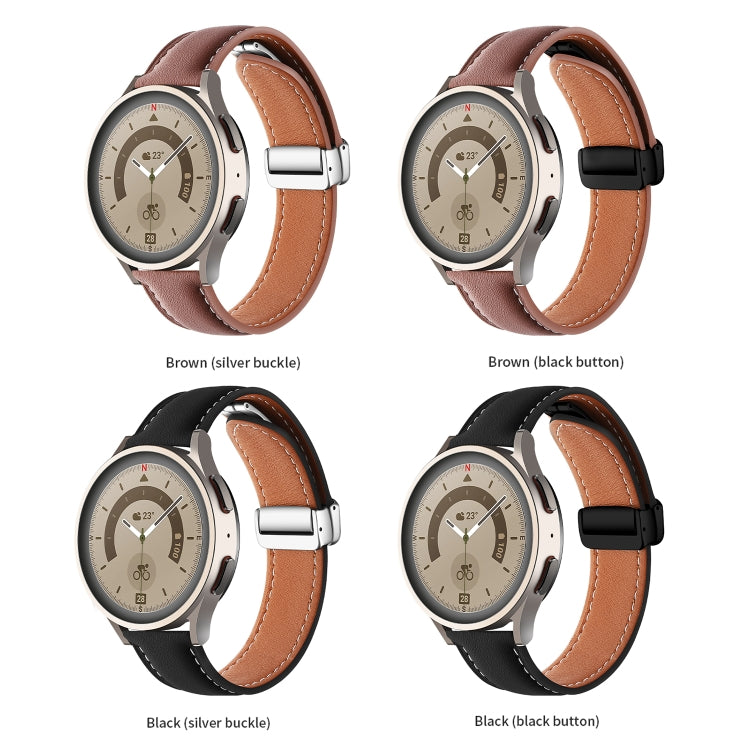 Folding Buckle Plain Weave Genuine Leather Watch Band, 20mm, 22mm