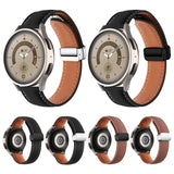 Folding Buckle Plain Weave Genuine Leather Watch Band, 20mm, 22mm