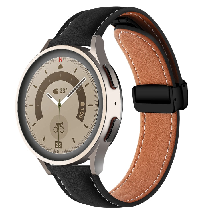 Folding Buckle Plain Weave Genuine Leather Watch Band, 20mm, 22mm