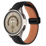 Folding Buckle Plain Weave Genuine Leather Watch Band, 20mm, 22mm