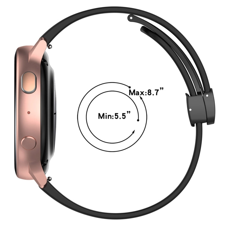 Universal Flat Head Groove Folding Black Buckle Silicone Watch Band, 20mm, 22mm