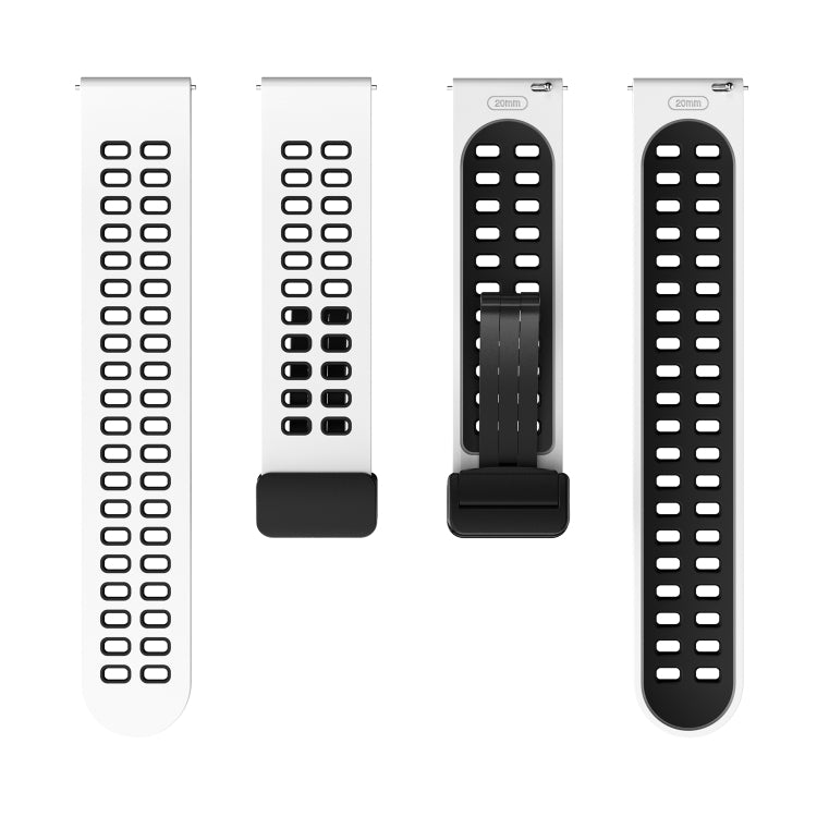 Double-row Hole Folding Black Buckle Two-color Silicone Watch Band, 20mm, 22mm
