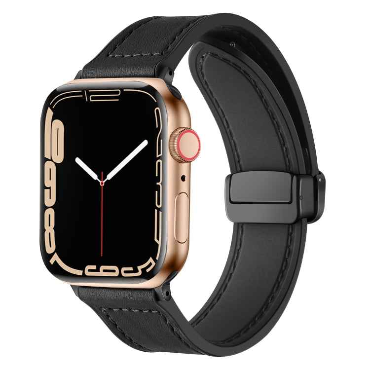 Magnetic Folding Silicone Leather Watch Band For Apple Watch Ultra 49mm / Series 8&7 45mm / SE 2&6&SE&5&4 44mm / 3&2&1 42mm, For Apple Watch Ultra 49mm