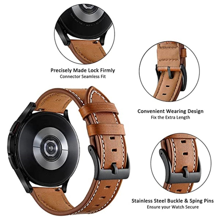 Stitching Black Buckle Genuine Leather Watch Band, For Garmin Venu / SQ / SQ2 / Venu 2 Plus