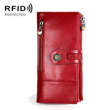 3513 Antimagnetic RFID Multi-function Retro Leather Lady Wallet Large-capacity Purse with Card Holder Red