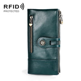 3513 Antimagnetic RFID Multi-function Retro Leather Lady Wallet Large-capacity Purse with Card Holder Blue