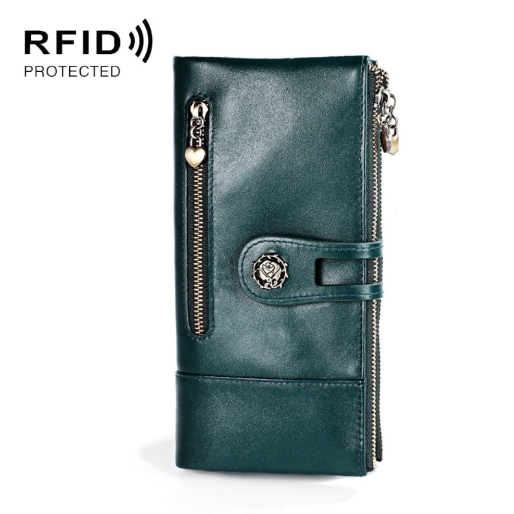 3513 Antimagnetic RFID Multi-function Retro Leather Lady Wallet Large-capacity Purse with Card Holder Blue