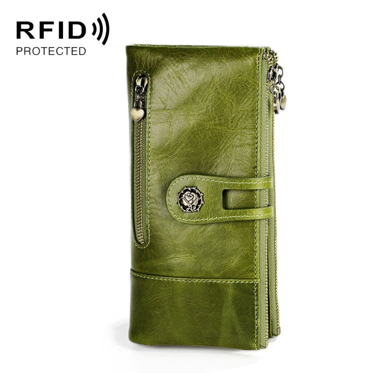 3513 Antimagnetic RFID Multi-function Retro Leather Lady Wallet Large-capacity Purse with Card Holder Green