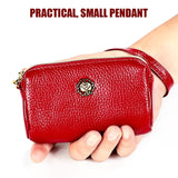 2033 Lady Portable Zipper Leather Wallet Purse Small Cosmetic Bag with Lanyard