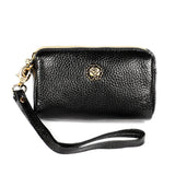 2033 Lady Portable Zipper Leather Wallet Purse Small Cosmetic Bag with Lanyard Black