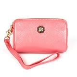 2033 Lady Portable Zipper Leather Wallet Purse Small Cosmetic Bag with Lanyard Pink