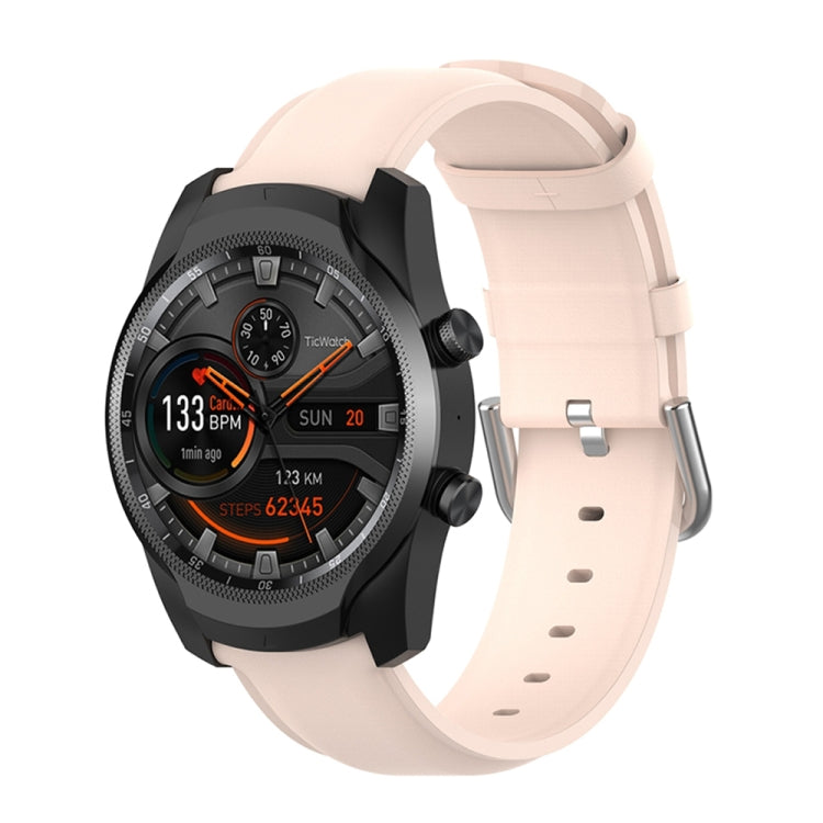 22mm Leather Strap with Round Tail Buckle, For Ticwatch Pro 2020, For Huawei Watch GT2E, For Samsung Galaxy Watch 3 45mm