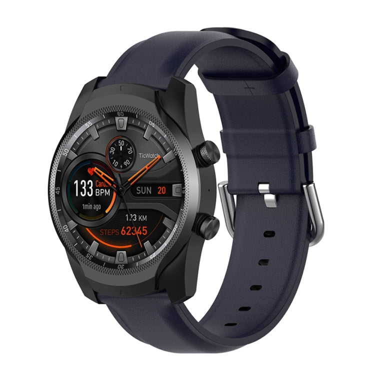 22mm Leather Strap with Round Tail Buckle, For Ticwatch Pro 2020, For Huawei Watch GT2E, For Samsung Galaxy Watch 3 45mm