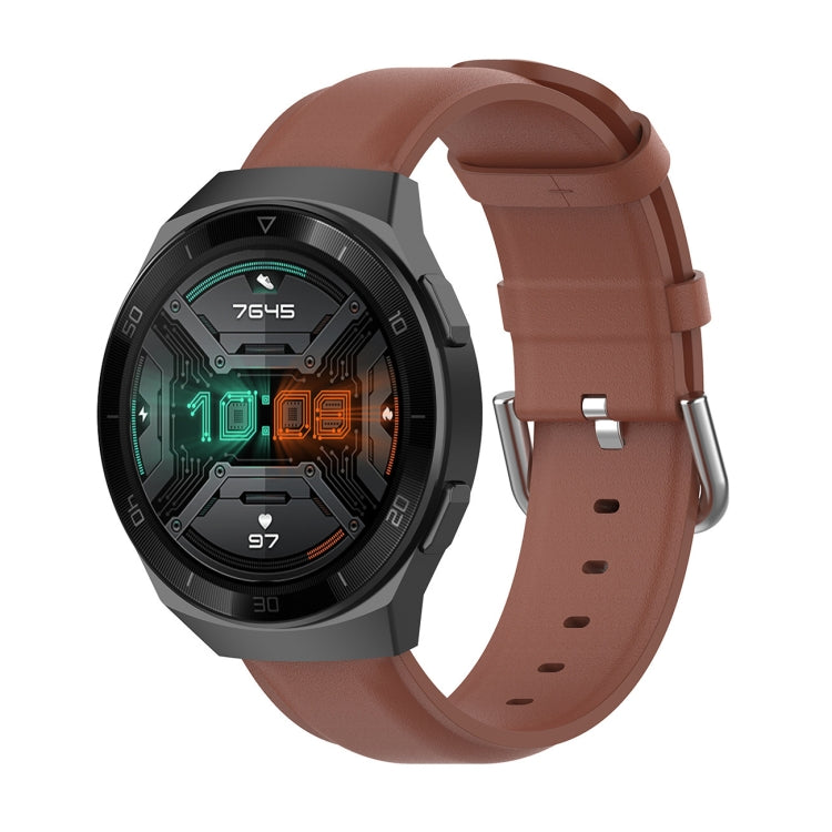 22mm Leather Strap with Round Tail Buckle, For Ticwatch Pro 2020, For Huawei Watch GT2E, For Samsung Galaxy Watch 3 45mm