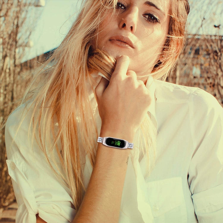 Diamond-studded Stainless Steel Replacement Wrist Strap, For Xiaomi Mi Band 3 / 4, For Xiaomi Mi Band 5