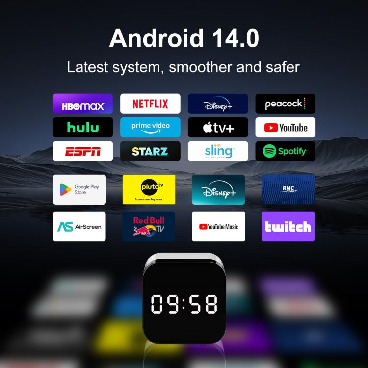 H96Max 8K UHD Android 14 Smart TV Box with Remote Control, Allwinner H728 Octa-Core, 2GB+16GB, 4GB+32GB, 4GB+128GB