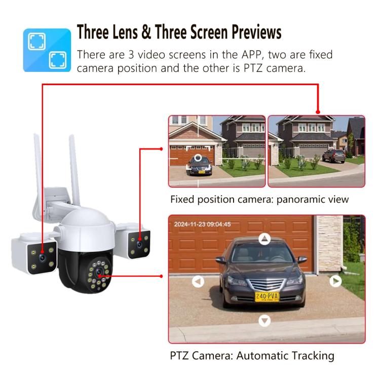 QX155 6MP Triple Camera WiFi Version Supports Humanoid Detection, EU Plug, US Plug, UK Plug, AU Plug