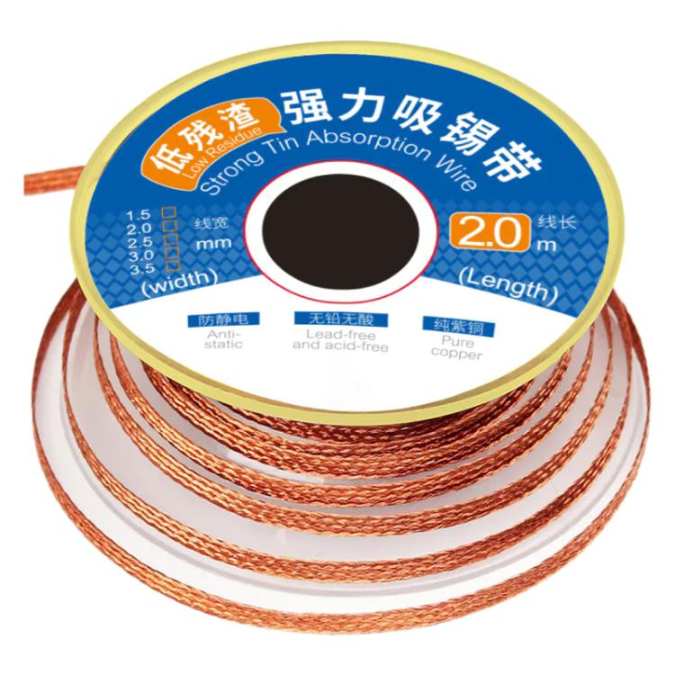 Strong Tin Absorption Wire, 1520(1.5mm x 2m), 2020(2.0mm x 2m), 2520(2.5mm x 2m), 3020(3.0mm x 2m), 3520(3.5mm x 2m)