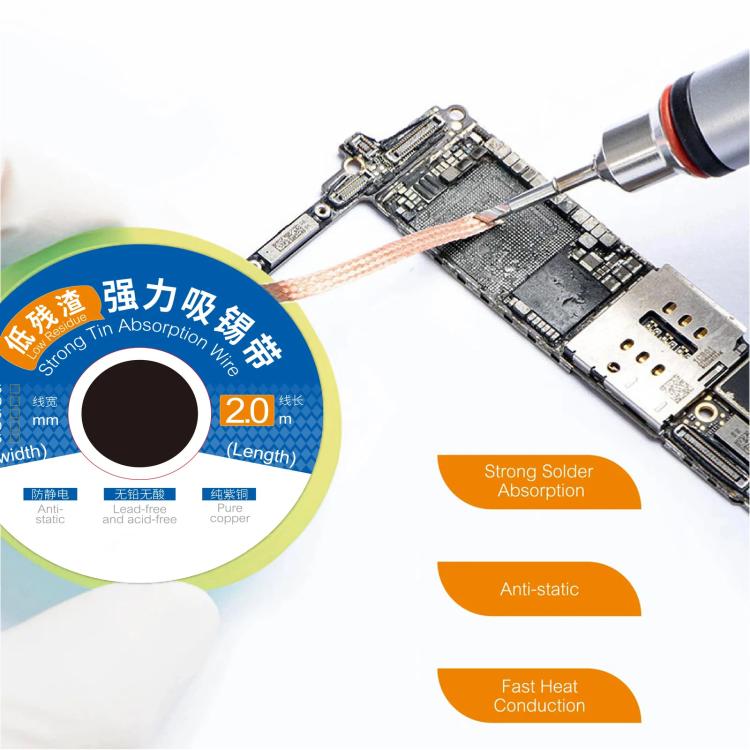 Strong Tin Absorption Wire, 1520(1.5mm x 2m), 2020(2.0mm x 2m), 2520(2.5mm x 2m), 3020(3.0mm x 2m), 3520(3.5mm x 2m)