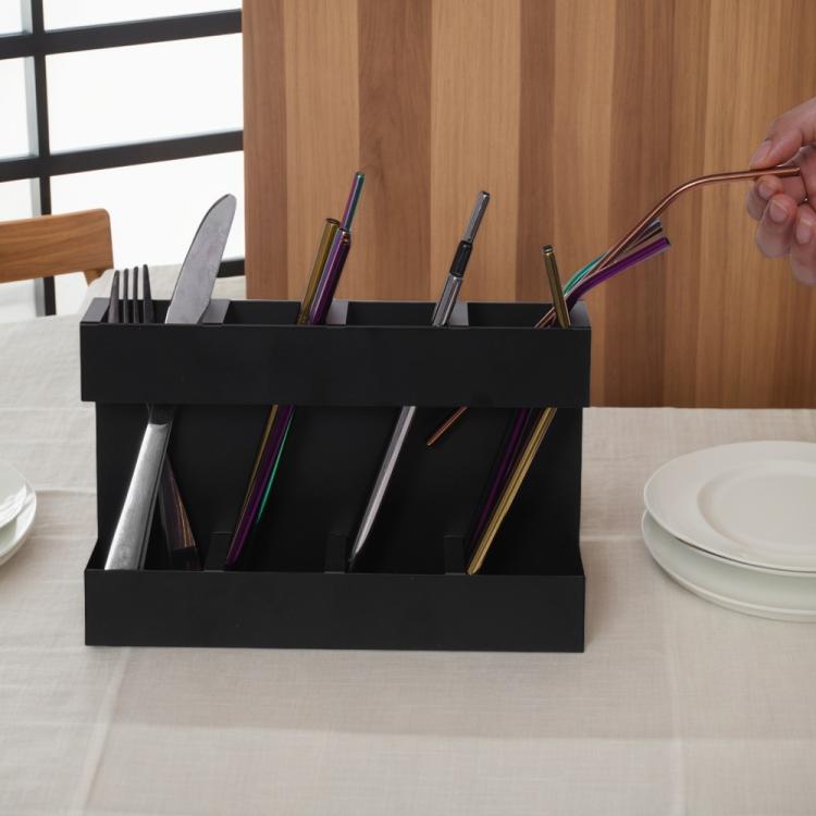 Four-grid Straw Cutlery Metal Storage Rack Kitchen Organizer with 12pcs Soft Magnetic Sheet, with 12pcs Soft Magnetic Sheet