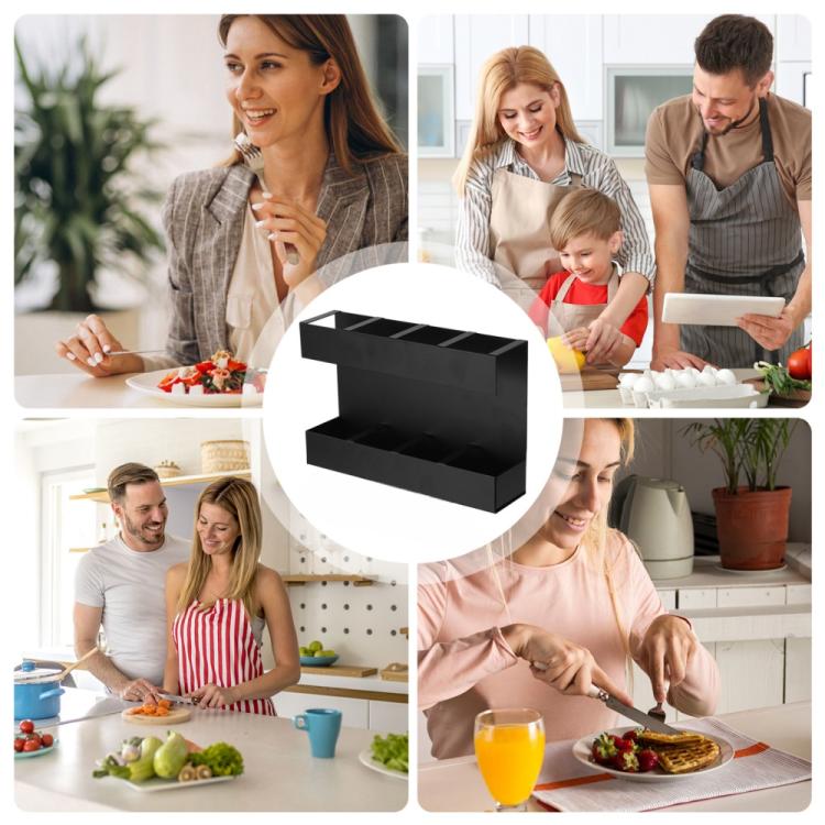 Four-grid Straw Cutlery Metal Storage Rack Kitchen Organizer with 12pcs Soft Magnetic Sheet, with 12pcs Soft Magnetic Sheet