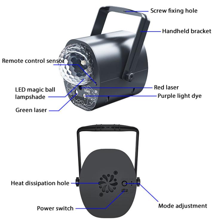 3-in-1 RGB Laser Light LED Stage Voice Control Magic Ball Lamp, No Remote Control, With Remote Control