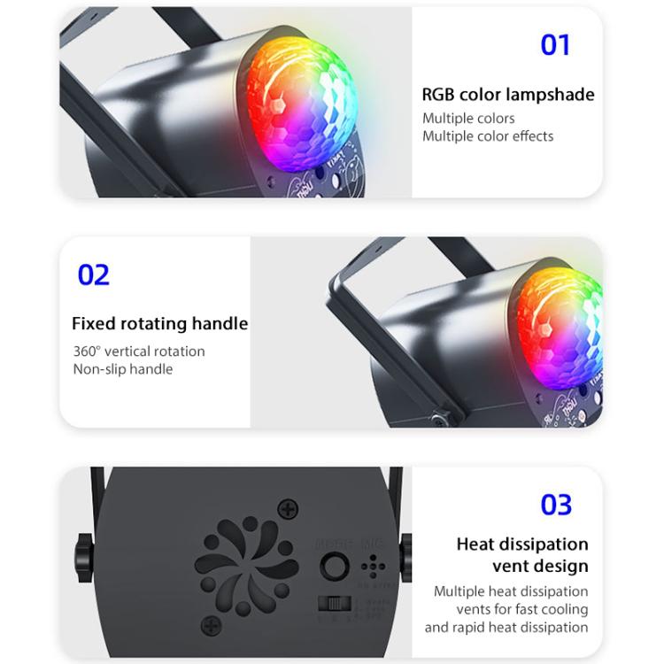 3-in-1 RGB Laser Light LED Stage Voice Control Magic Ball Lamp, No Remote Control, With Remote Control