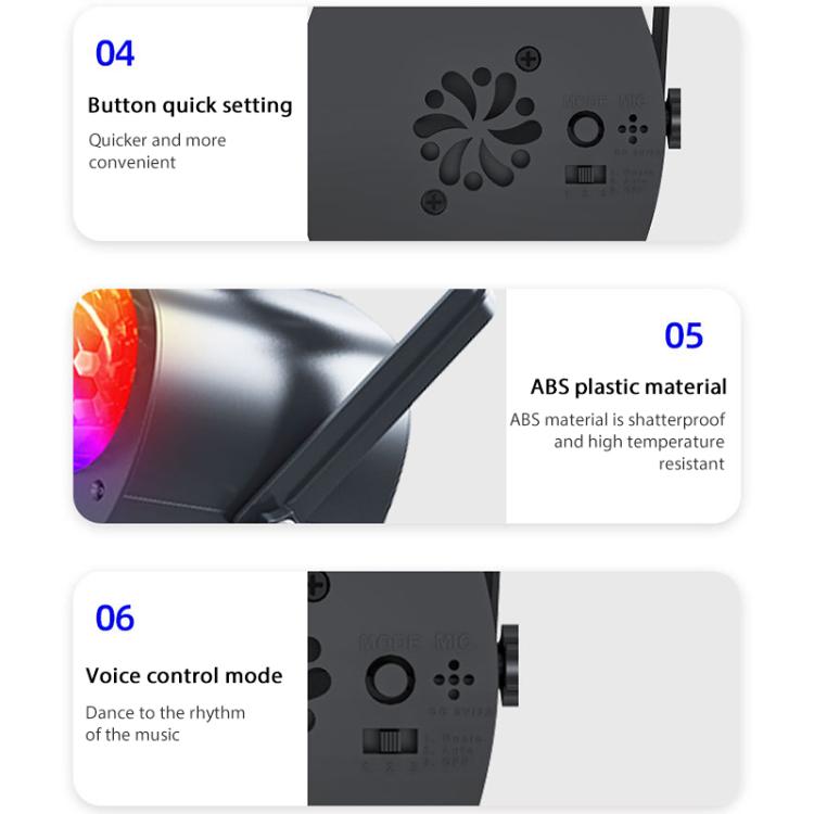 3-in-1 RGB Laser Light LED Stage Voice Control Magic Ball Lamp, No Remote Control, With Remote Control