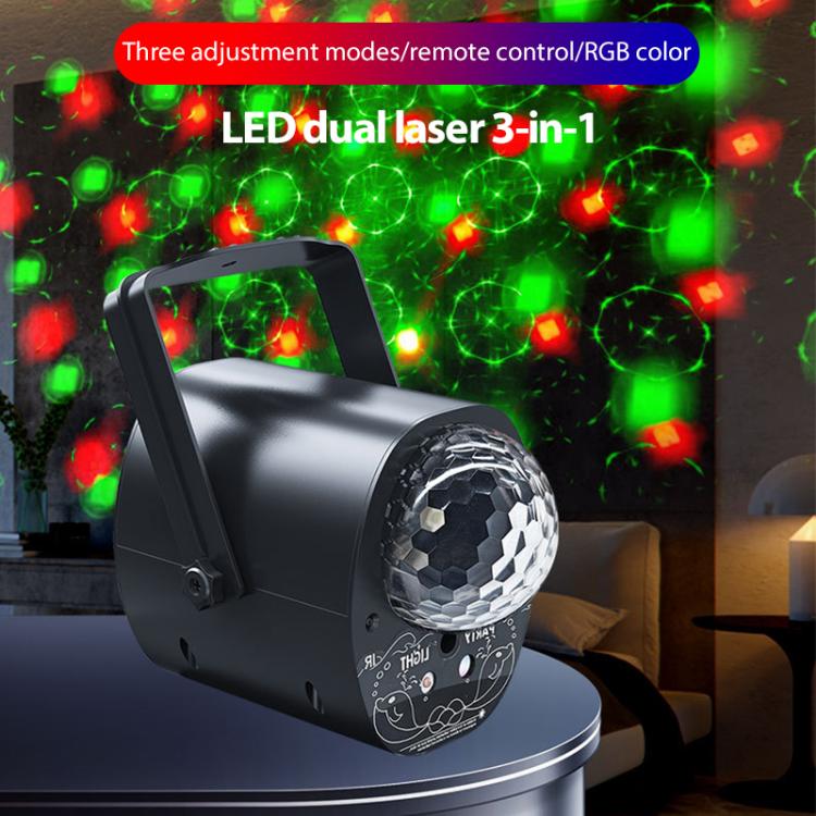 3-in-1 RGB Laser Light LED Stage Voice Control Magic Ball Lamp, No Remote Control, With Remote Control