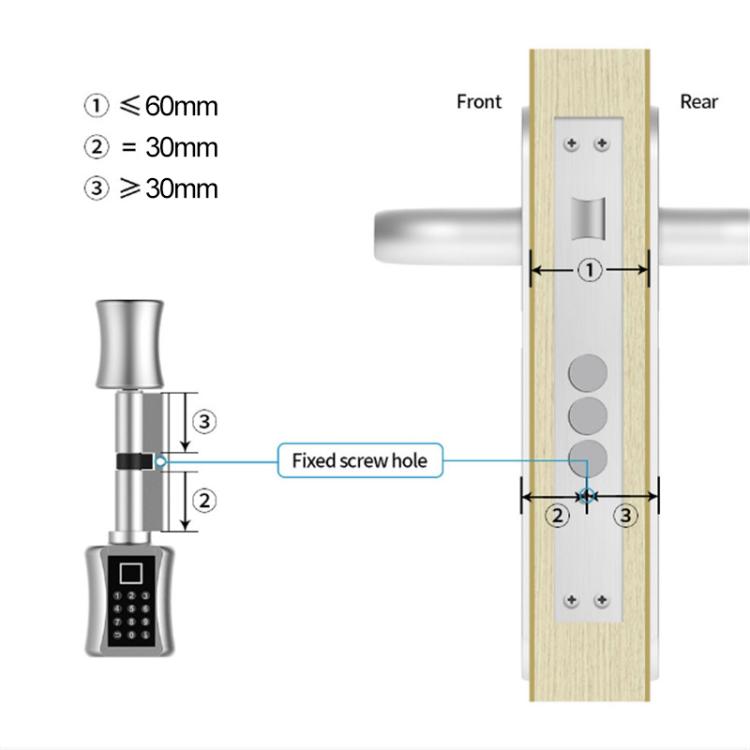 Office Home Fingerprint Password Smart Lock Cylinder, 30+30mm, 35+35mm, 40+40mm, 75+40mm