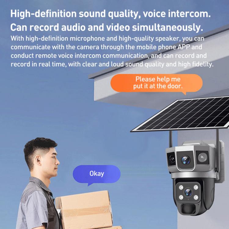 VTS02 4MP Multi-lens Panoramic Solar Surveillance PTZ Dome Camera, Southeast Asia WiFi, Southeast Asia 4G, Southeast Asia 4G-AOV, European 4G