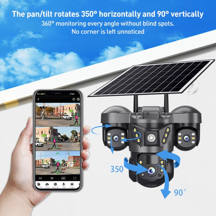 VTS29 6MP Multi-lens Panoramic Solar Surveillance PTZ Dome Camera, Southeast Asia WiFi, Southeast Asia 4G, European 4G