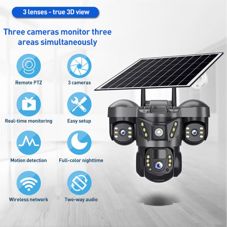 VTS29 6MP Multi-lens Panoramic Solar Surveillance PTZ Dome Camera, Southeast Asia WiFi, Southeast Asia 4G, European 4G