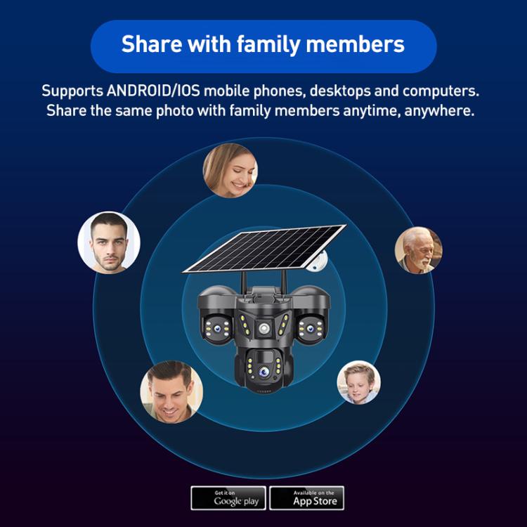 VTS29 6MP Multi-lens Panoramic Solar Surveillance PTZ Dome Camera, Southeast Asia WiFi, Southeast Asia 4G, European 4G