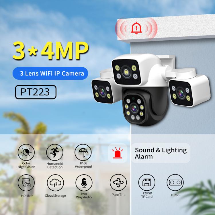 ESCAM PT223 3x4MP HD Motion Detection WiFi Three-screen PTZ IP Camera, EU Plug, US Plug, UK Plug, AU Plug
