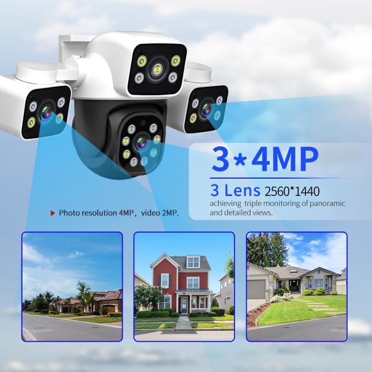 ESCAM PT223 3x4MP HD Motion Detection WiFi Three-screen PTZ IP Camera, EU Plug, US Plug, UK Plug, AU Plug