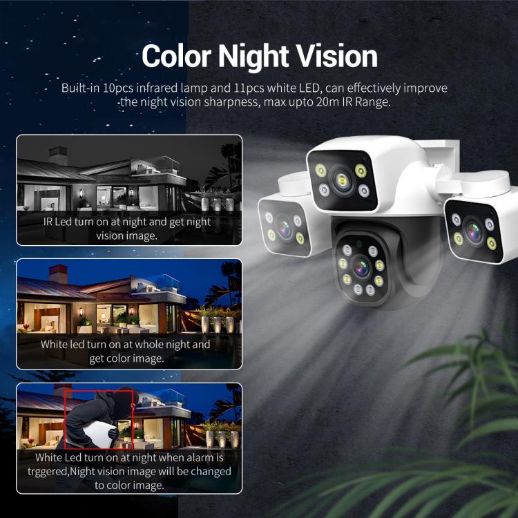 ESCAM PT223 3x4MP HD Motion Detection WiFi Three-screen PTZ IP Camera, EU Plug, US Plug, UK Plug, AU Plug