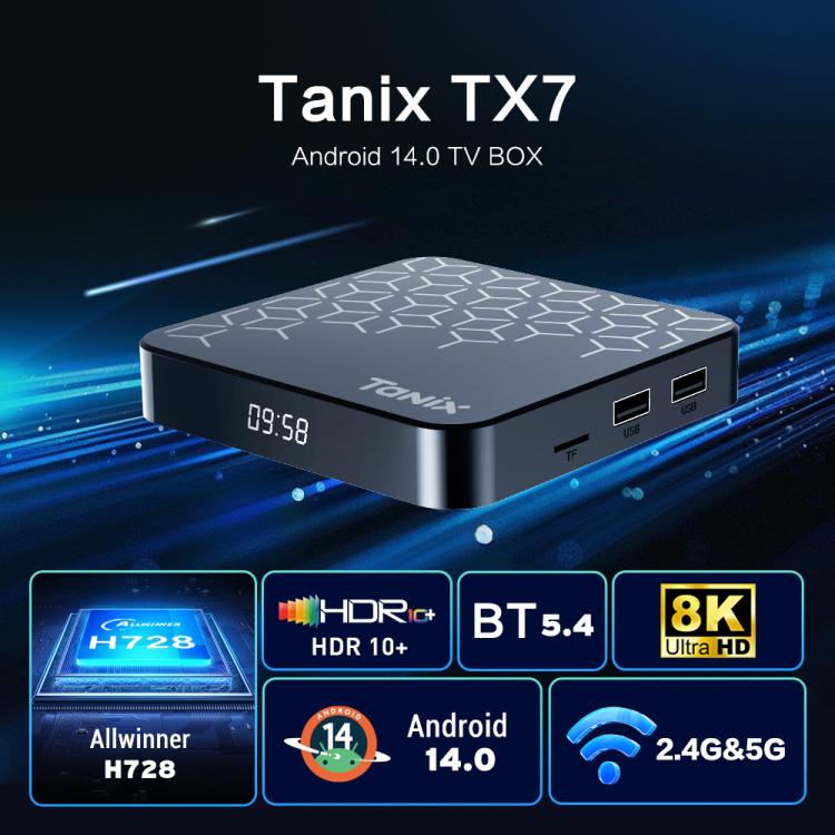 Tanix TX7 8K UHD Android 14 Smart TV Box with Remote Control, Allwinner H728 Octa-Core, 2GB+16GB, 4GB+32GB
