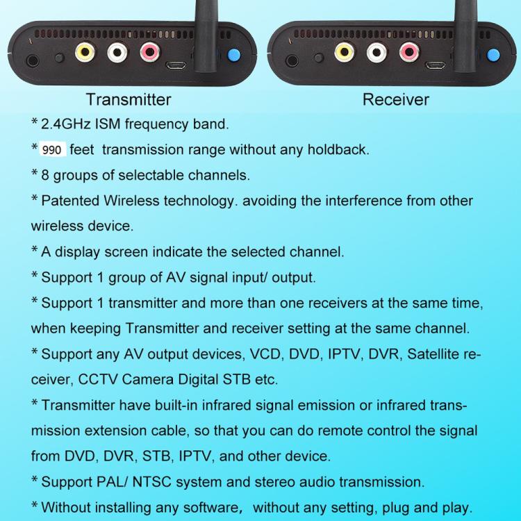 Measy AV230 2.4GHz Wireless Audio / Video Transmitter and Receiver with Infrared Return Function, Distance: 300m, AV230 Black