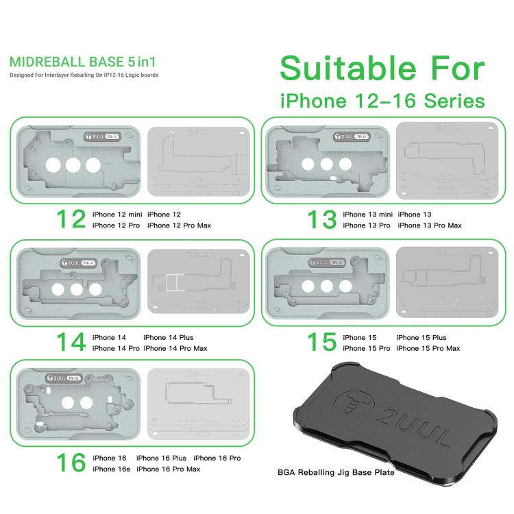 2UUL BH13 Midreball Base Logic Board BGA Reballing Platform Set for iPhone 12-16 Pro Max, 2UUL BH13
