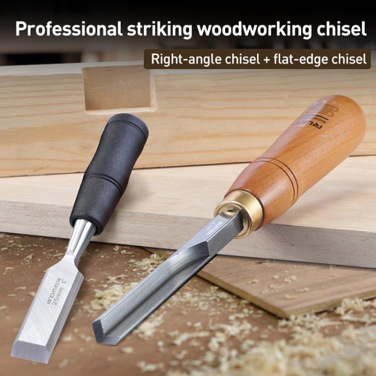 RUITOOL Knockable Through Handle Woodworking Chisel Slotting Chisel Carving Tool, Right Angle Chisel, Right Angle+Flat Chisel