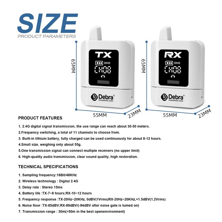 DEBRA ST-mini 2.4G Stereo Wireless Monitor System Transmitter & Receiver, TX & RX